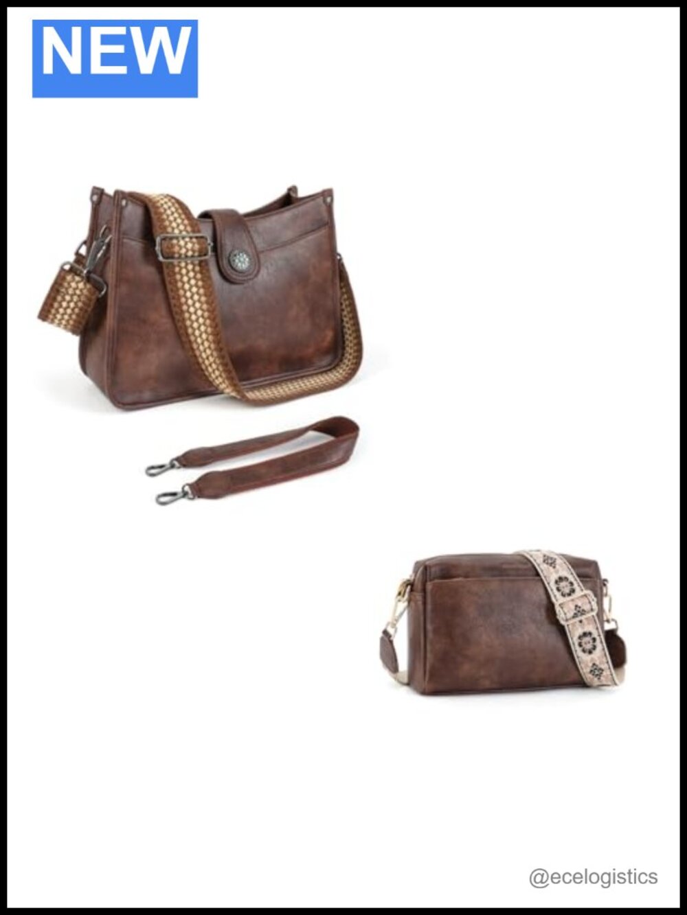 Faux Leather Crossbody Bag for Women with 2 Detachable Straps, Hobo Purse